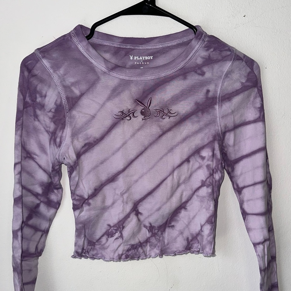 Playboy Tattoo Purple Tie-Dye Women's Long Sleeve Crop Top